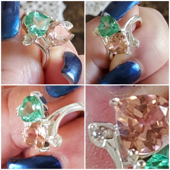 Genuine Green Tourmaline/Peach Morganite Ring 7.5 - Picture 4 of 7